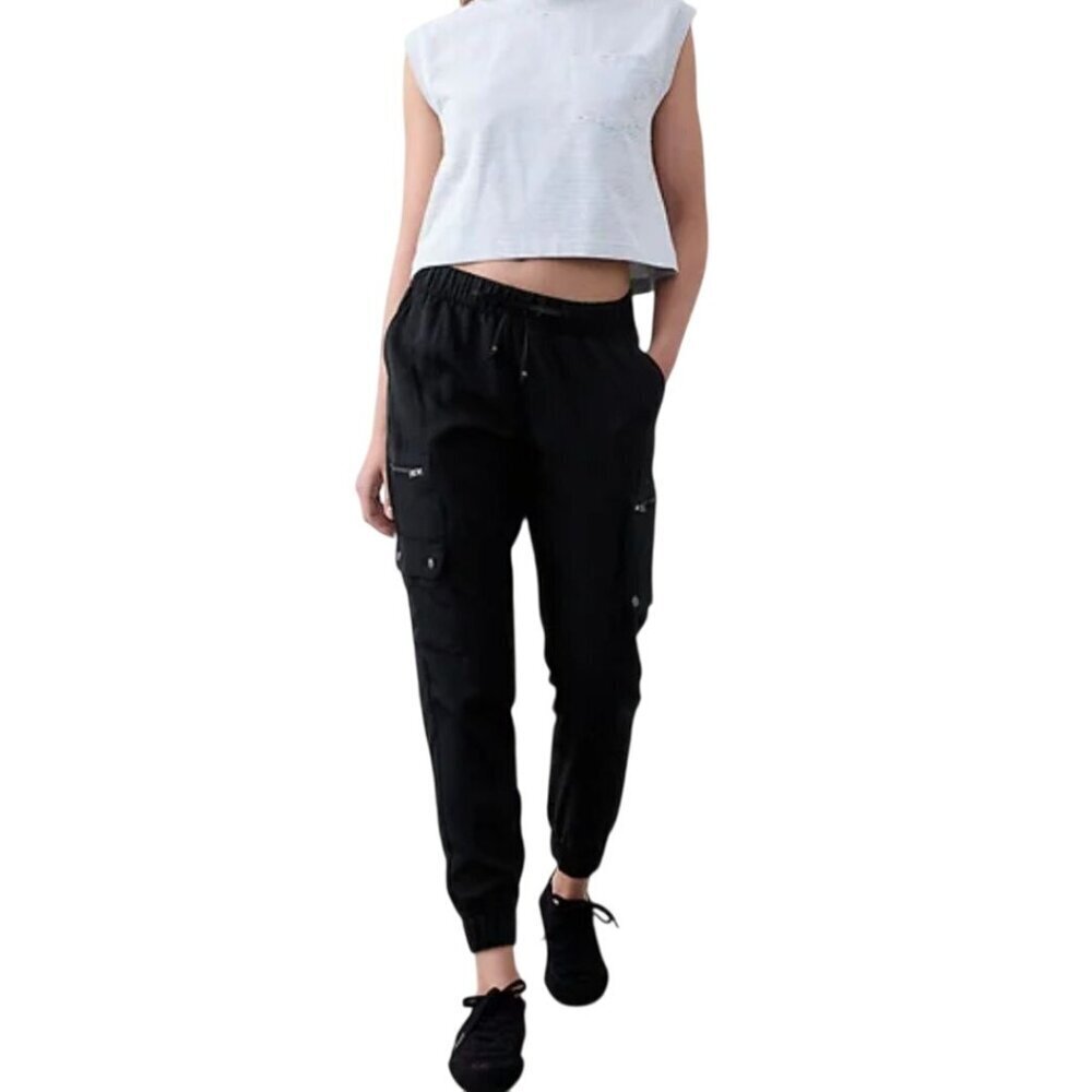 Banana Republic Tencel Cargo Jogger 2023 Black Zip Pockets Size L